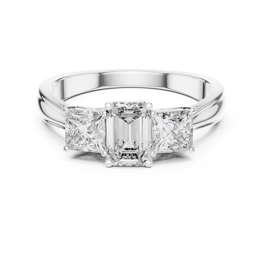 Emerald Center Three Diamond Band Ring | Royally Green & Brilliant