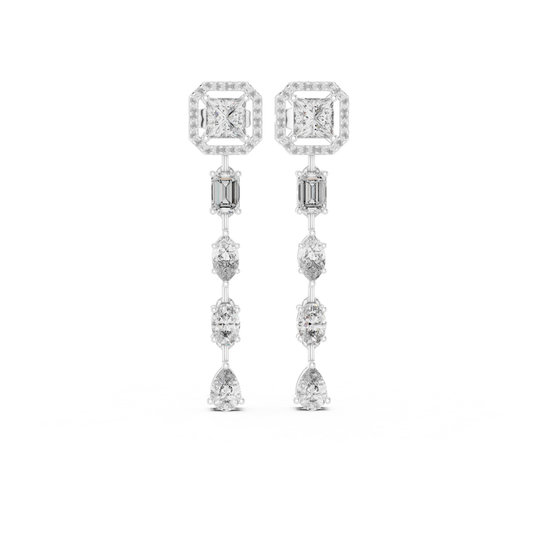 Princess Cut Halo Diamond Drop Earrings | Luxury Statement Style