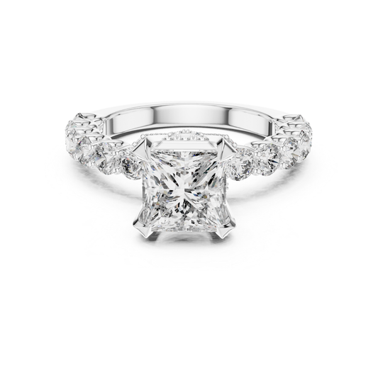 Princess Cut Diamond Ring with Pave Band | Royal Reign of Brilliance