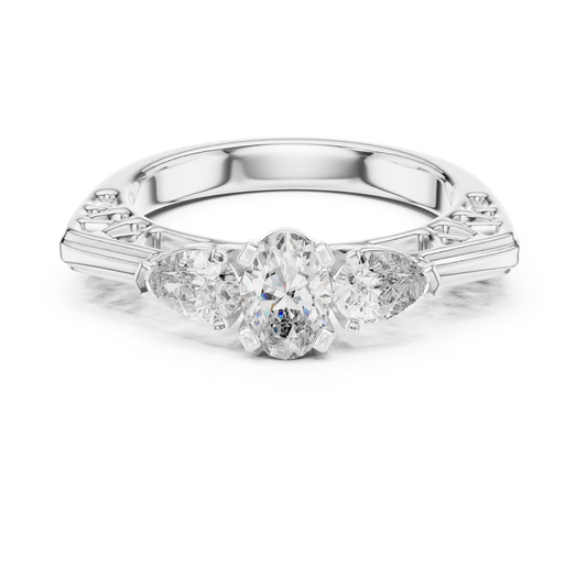 Oval Center Three Diamond Accent Ring | Grace in Every Stone