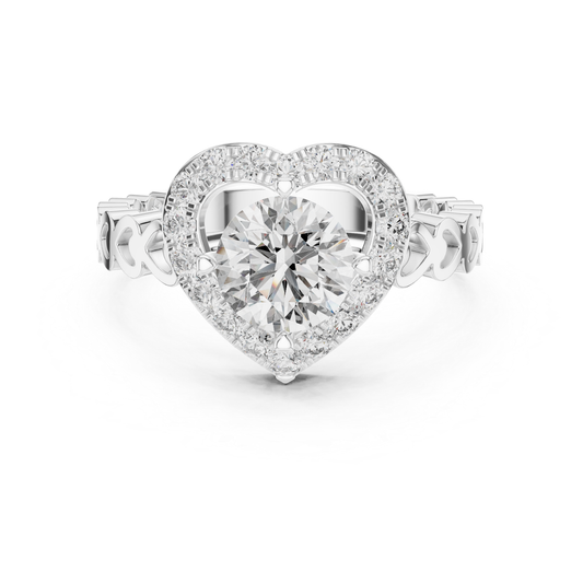 Round Diamond Ring with Heart Inspired Halo Design | Love in Bloom