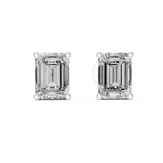 Emerald Cut Diamond Stud Earrings | Prong Setting 18K Gold