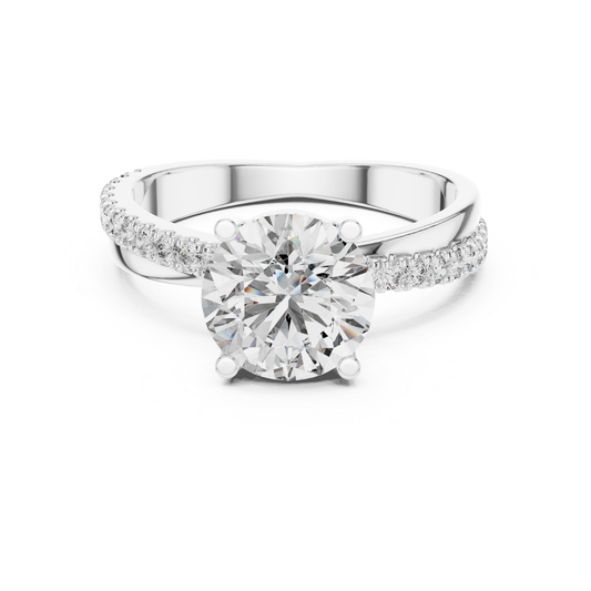 Round Brilliant Solitaire Diamond Ring with Pave Band | Timeless Luxury