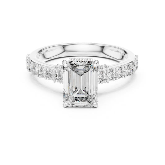 Emerald Cut Diamond Ring With Side Round Diamonds | Ice & Fire