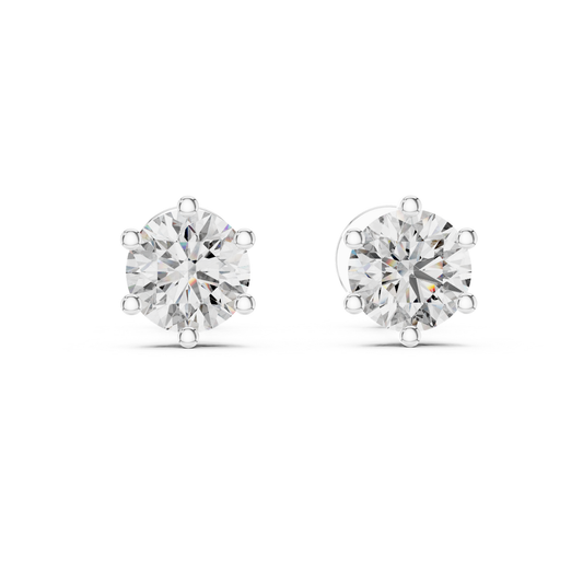 Round Diamond Stud Earrings | Timeless Brilliance in Six Prong Setting