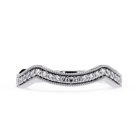 White gold diamond contour band with soft wave profile