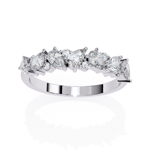 White Gold Diamond Band Ring With Pear Diamond And Round Diamond Fitting