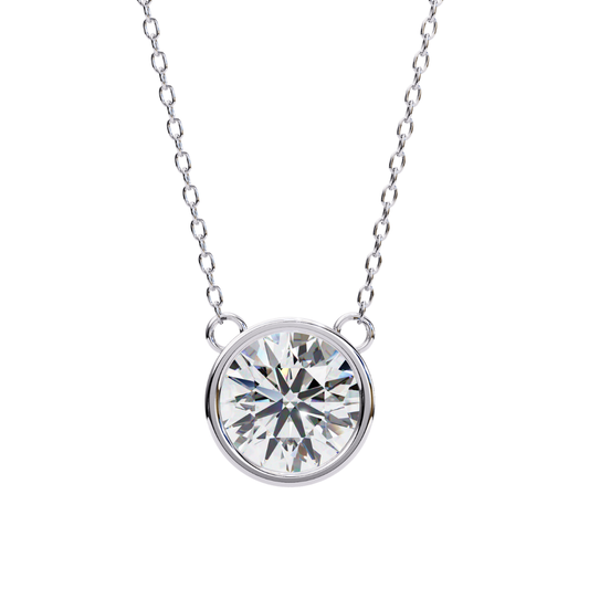 White gold chain necklace with round diamond bezel setting