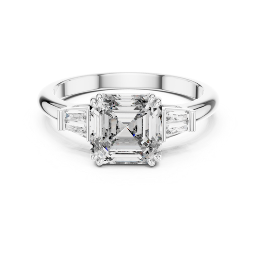 White gold Asscher cut diamond three stone ring
White gold ring with Asscher cut center diamond
Asscher cut diamond ring with trillion side diamonds
Three stone Asscher cut diamond white gold ring
White gold diamond ring with tapered side stones
Asscher cut diamond ring in polished white gold
White gold ring featuring Asscher center and side diamonds
Lab grown Asscher diamond three stone ring
White gold diamond ring with elegant three stone design
Asscher cut diamond engagement ring in white gold