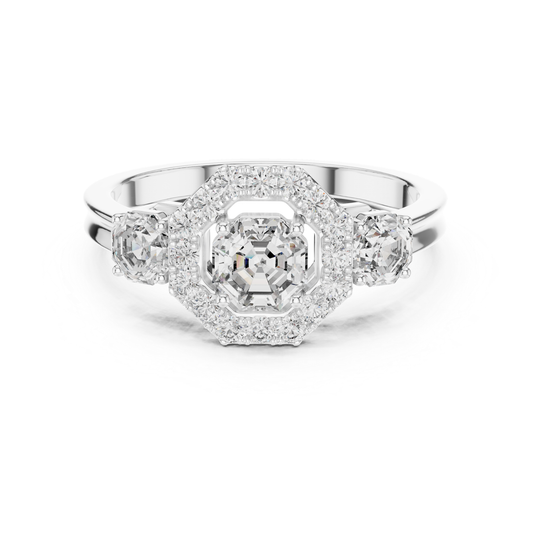 White gold Asscher halo three stone diamond ring
White gold halo ring with Asscher cut diamond
Three stone Asscher diamond ring in white gold
White gold ring with halo center diamond
Asscher cut diamond ring with white gold band
White gold diamond ring with halo setting
Three stone white gold engagement ring design
White gold Asscher diamond ring with side stones
Halo diamond ring with polished white gold band
White gold ring with Asscher center diamond