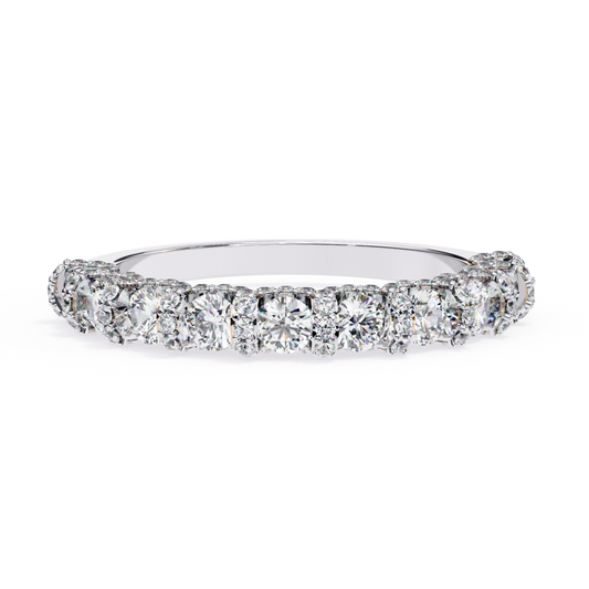 White gold diamond half band
White gold ring with round diamonds
Diamond set white gold band
White gold diamond band front
Round diamond white gold ring
White gold band with diamonds
Diamond row white gold ring
White gold diamond ring view
Polished white gold diamond band
White gold ring diamond setting