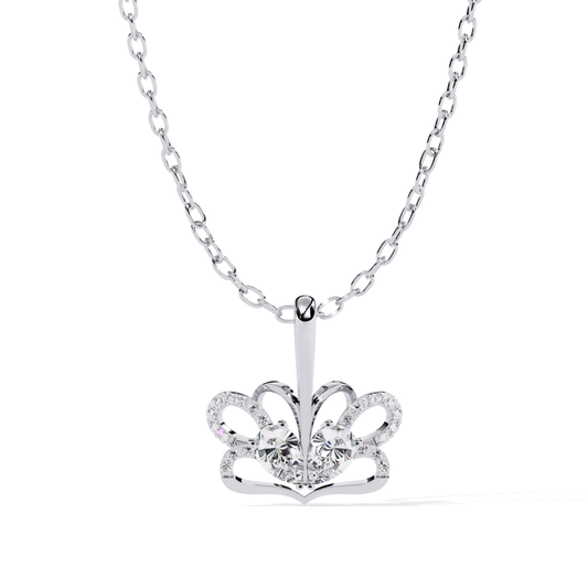 front view diamond crown pendant in white gold with round diamond details