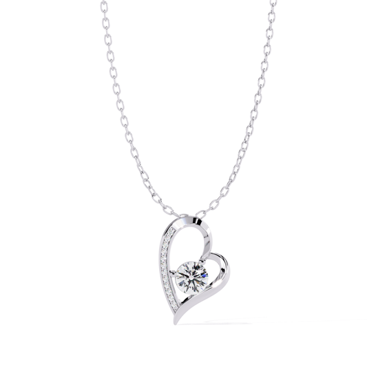 front view diamond heart pendant in white gold with round diamond center