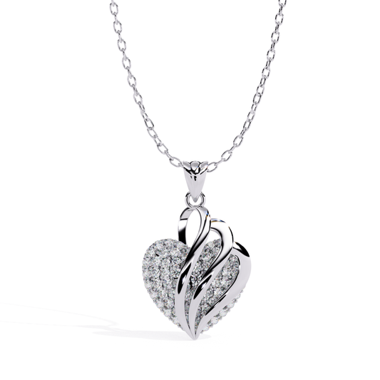 front view diamond heart pendant in white gold with diamond detailing