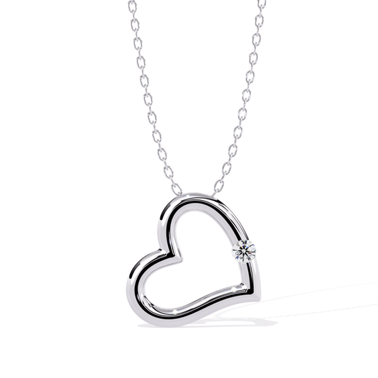 White gold open heart pendant with a sparkling round diamond accent