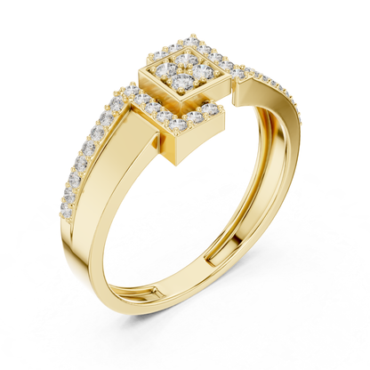 Round Diamond Geometric Square Ring | Modern Luxury Style