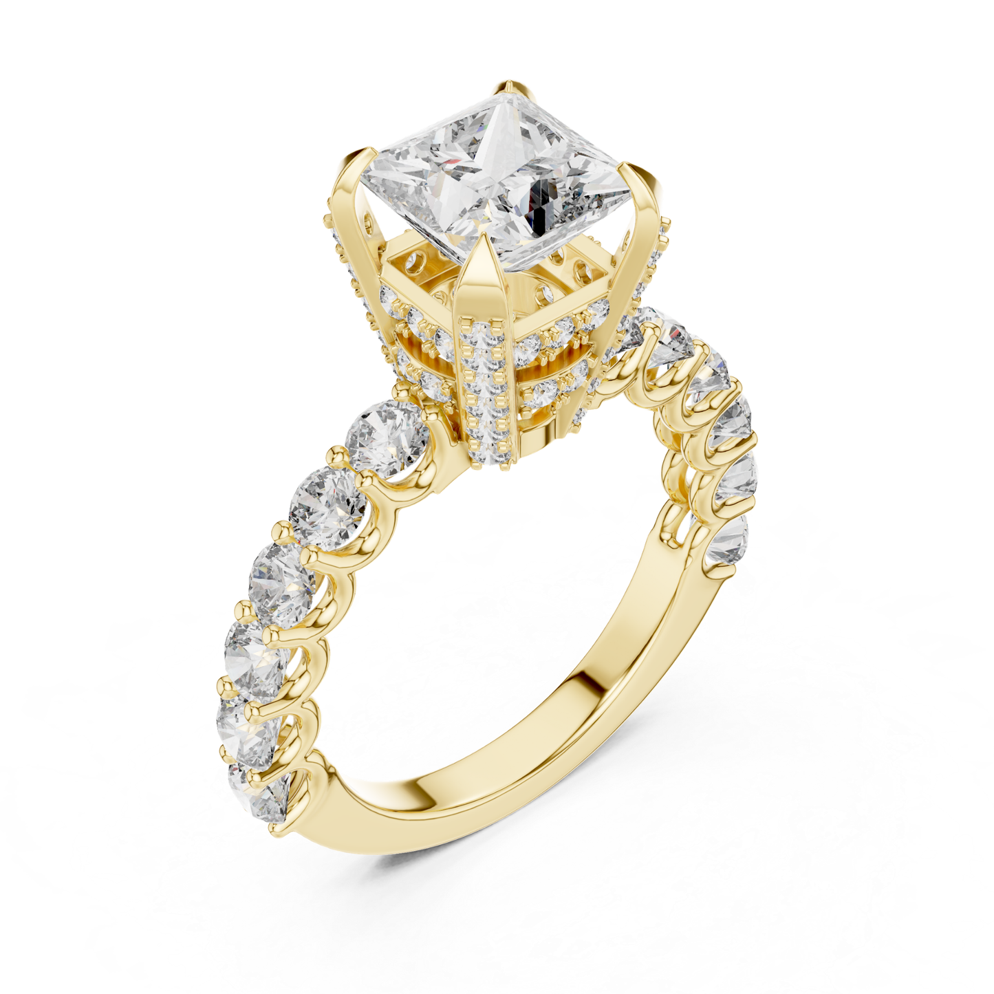 Princess Cut Diamond Ring with Pave Band | Royal Reign of Brilliance