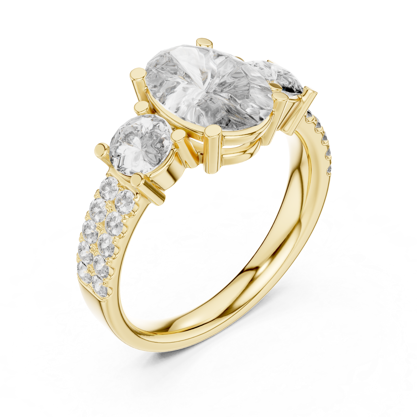 Oval Cut Three Stone Diamond Ring | Luxury Gold Engagement Style