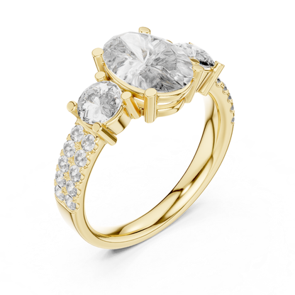Oval Cut Three Stone Diamond Ring | Luxury Gold Engagement Style