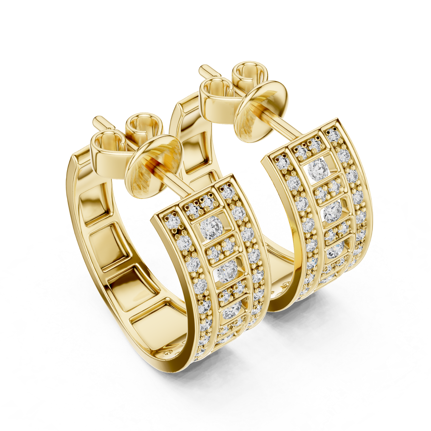 Geometric Diamond Hoop Earrings with Round Brilliant Details | Modern Luxe