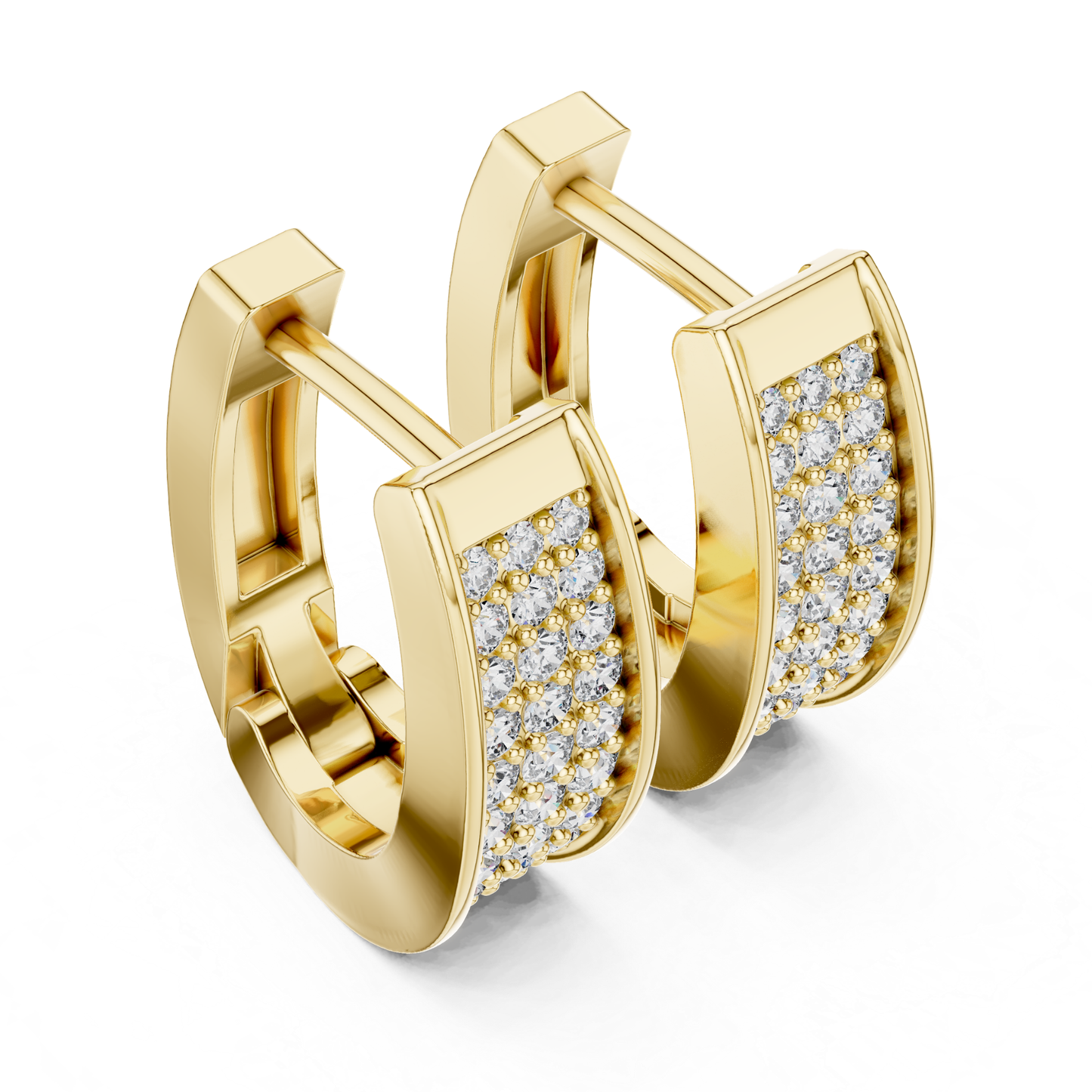 Rectangular Diamond Hoop Earrings with Multi Row Brilliance | Modern Radiance