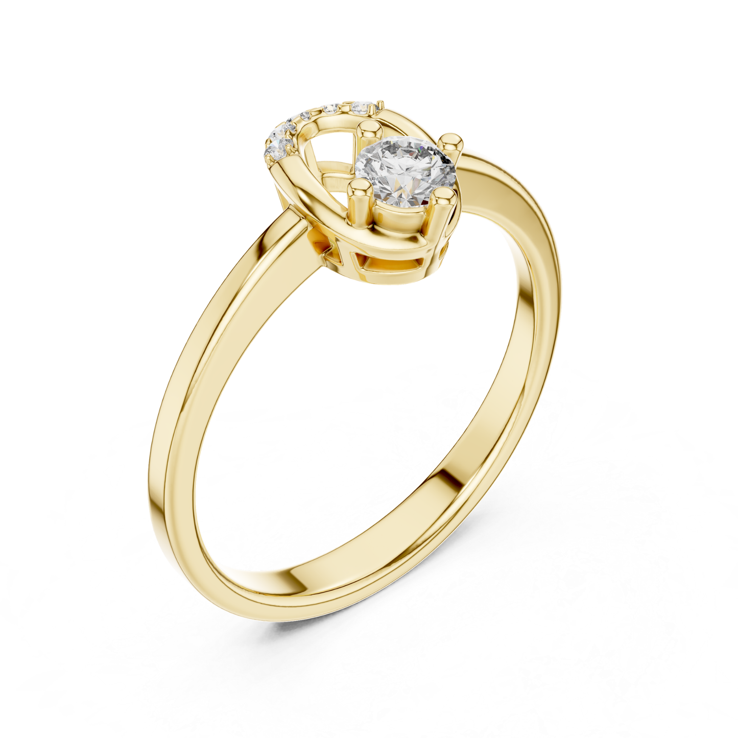Round Diamond Curved Accent Ring | Elegant Modern Gold Style