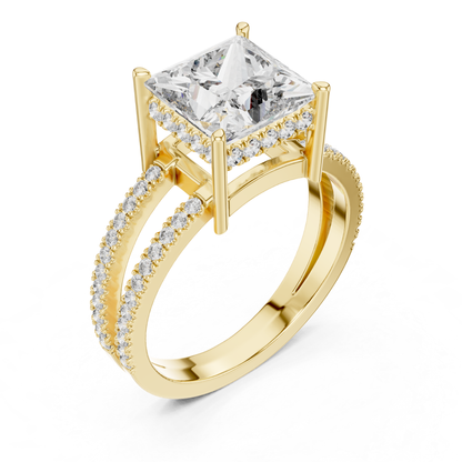 Princess Cut Split Shank Diamond Ring | Luxury Gold Style