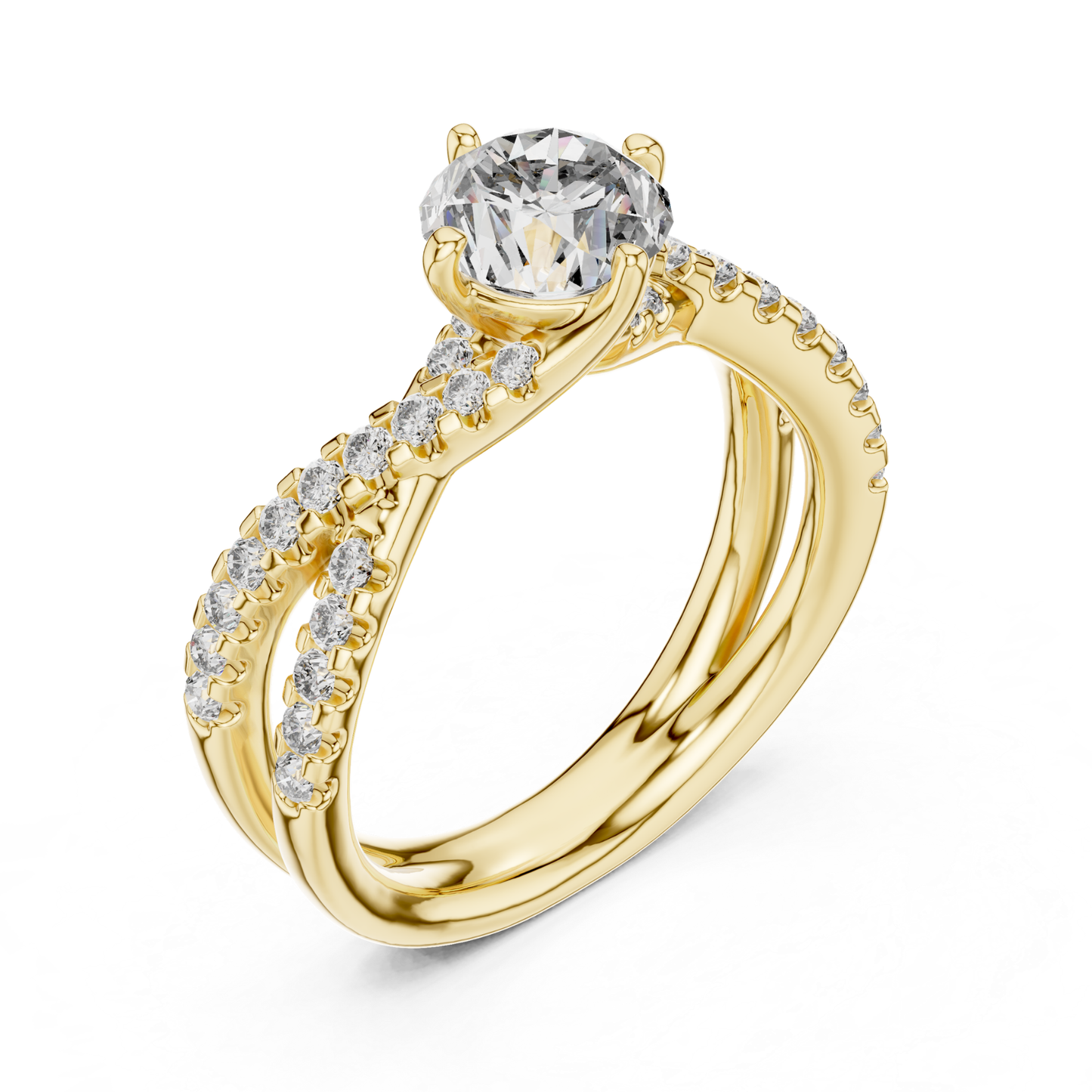 Round Cut Diamond Criss Cross Engagement Ring | Luxury Bridal Style