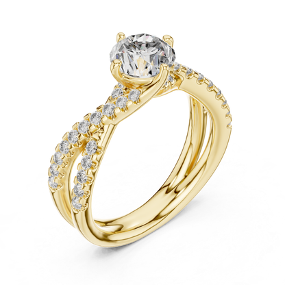 Round Cut Diamond Criss Cross Engagement Ring | Luxury Bridal Style