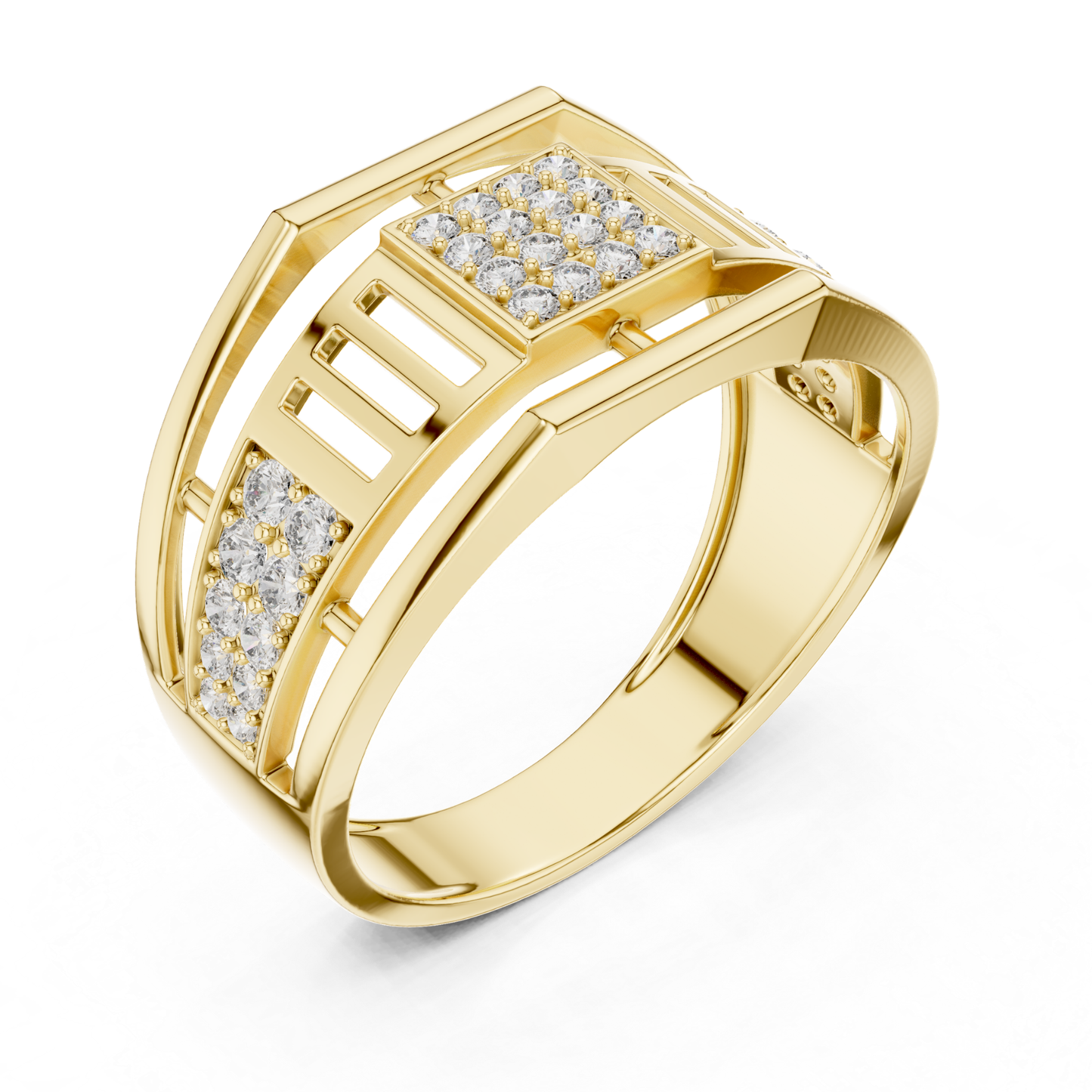 Round Diamond Square Cluster Diamond Band | Modern Luxury Style