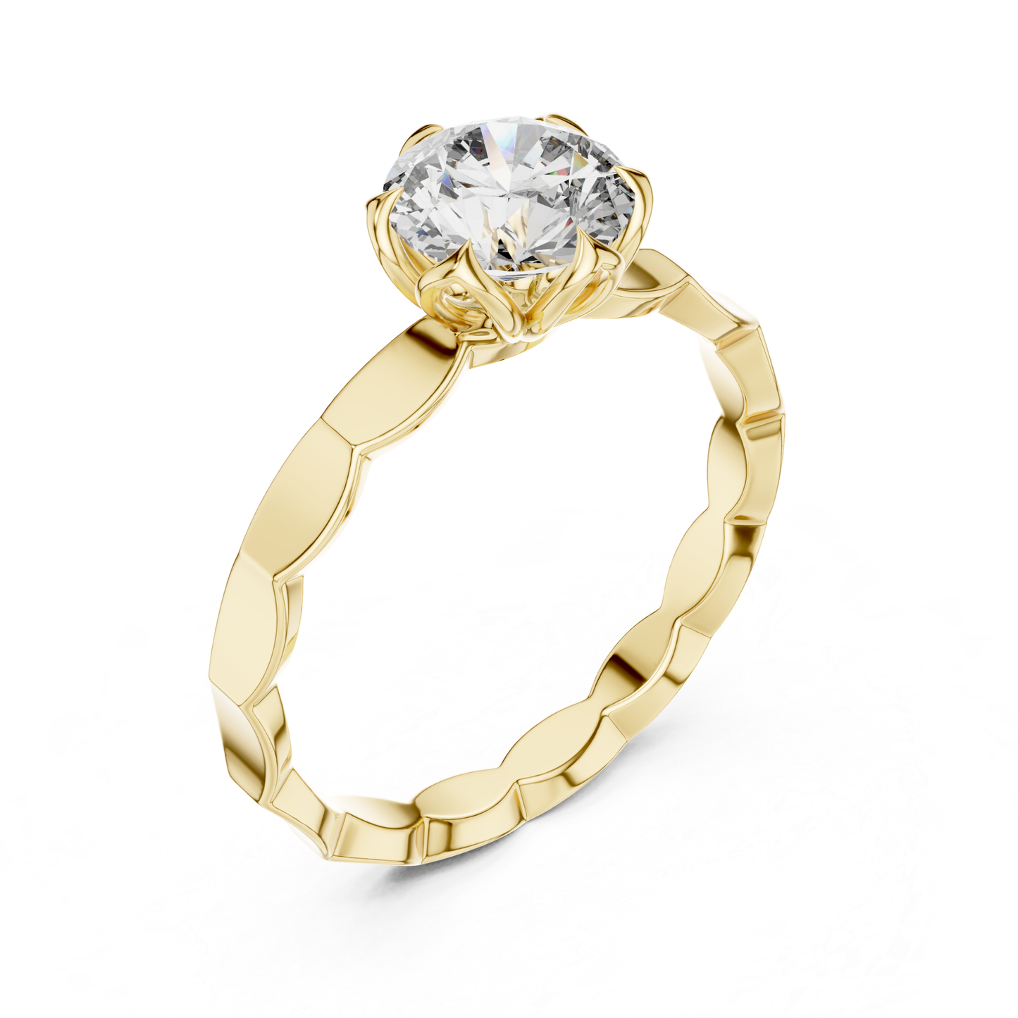Round Diamond Floral Band Ring | 18K Gold Fine Jewelry
