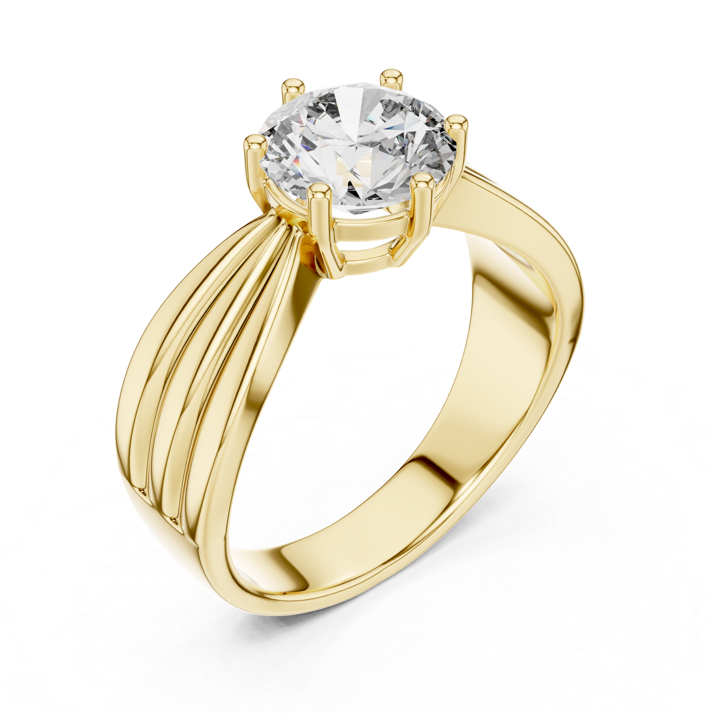 Round Cut Diamond Ring with Layered Band Design | 18K Gold