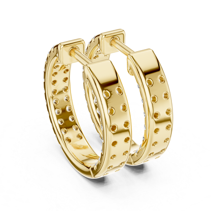 Diamond Pave Huggie Hoop Earrings with Double Row Elegance | Luxury Jewelry