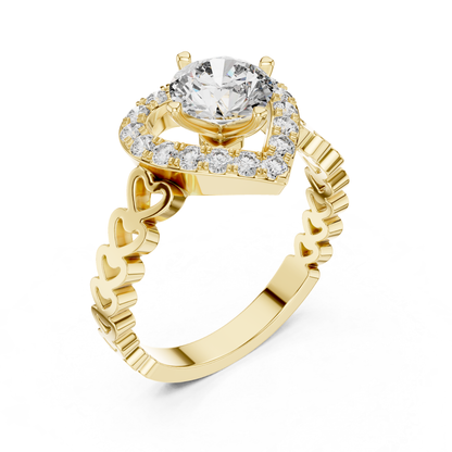 Round Diamond Ring with Heart Inspired Halo Design | Love in Bloom