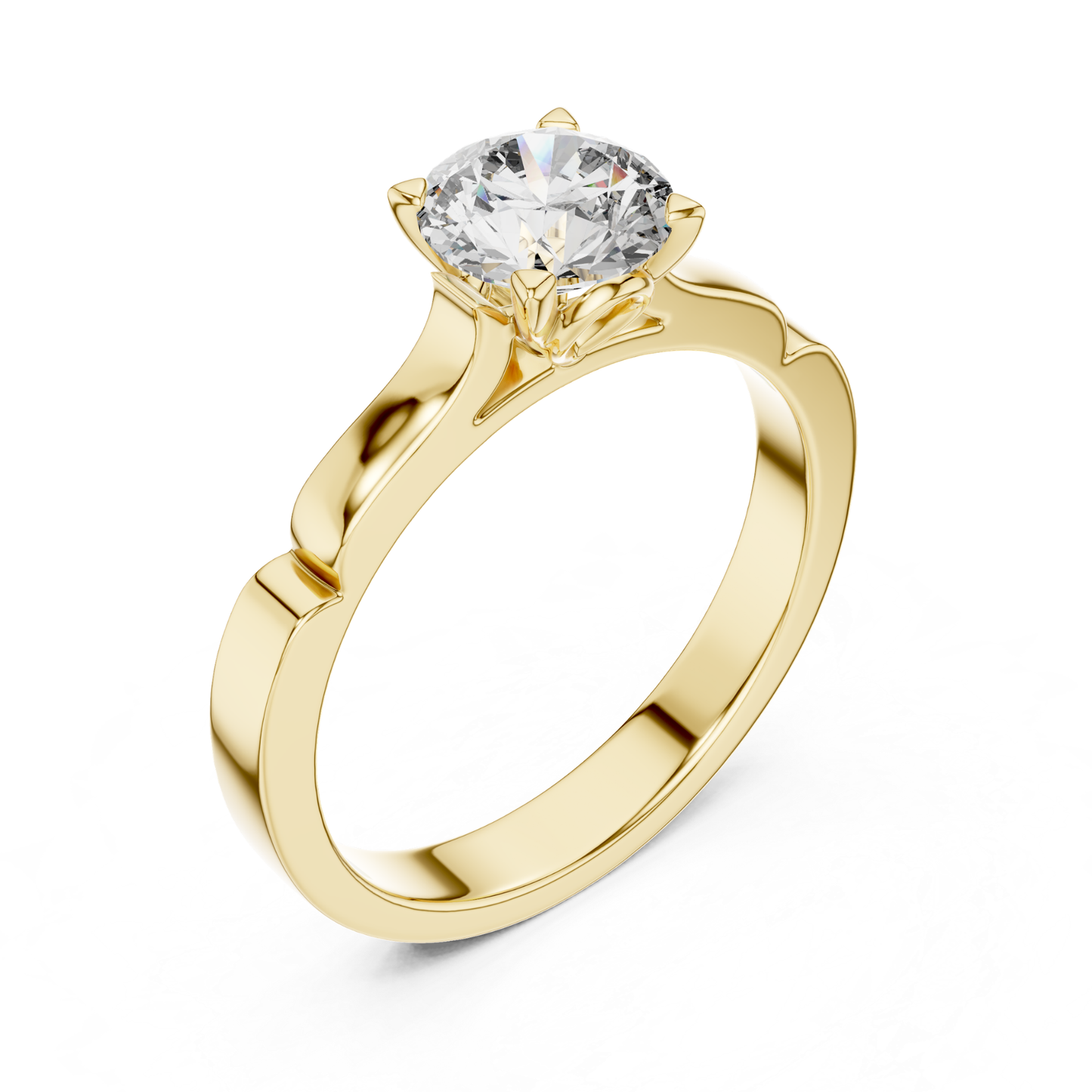 Round Diamond Structured Band Ring | 18K Gold Jewelry
