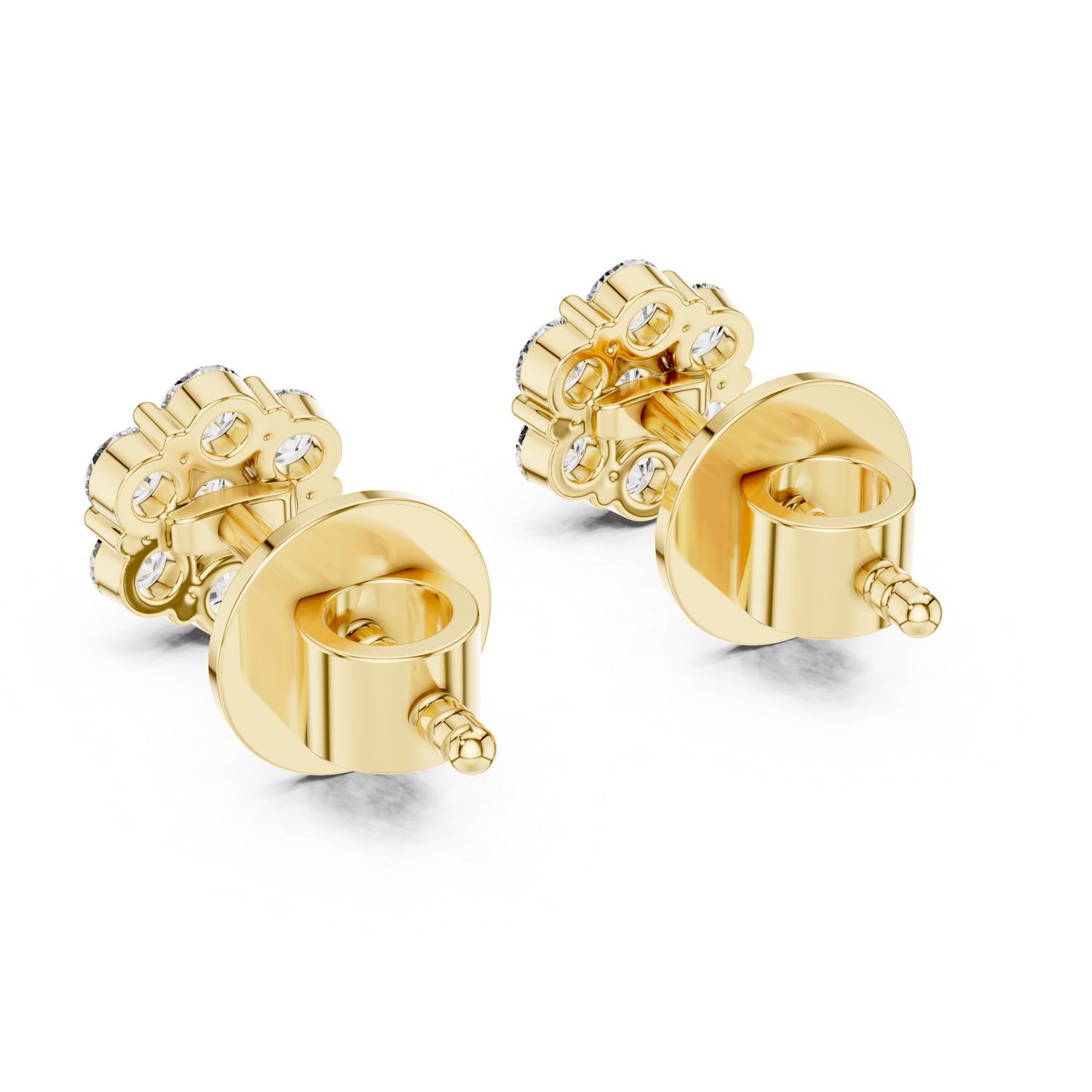 Round Diamond Cluster Stud Earrings with Prong Setting | 18K