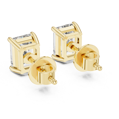 Emerald Cut Diamond Stud Earrings | Prong Setting 18K Gold