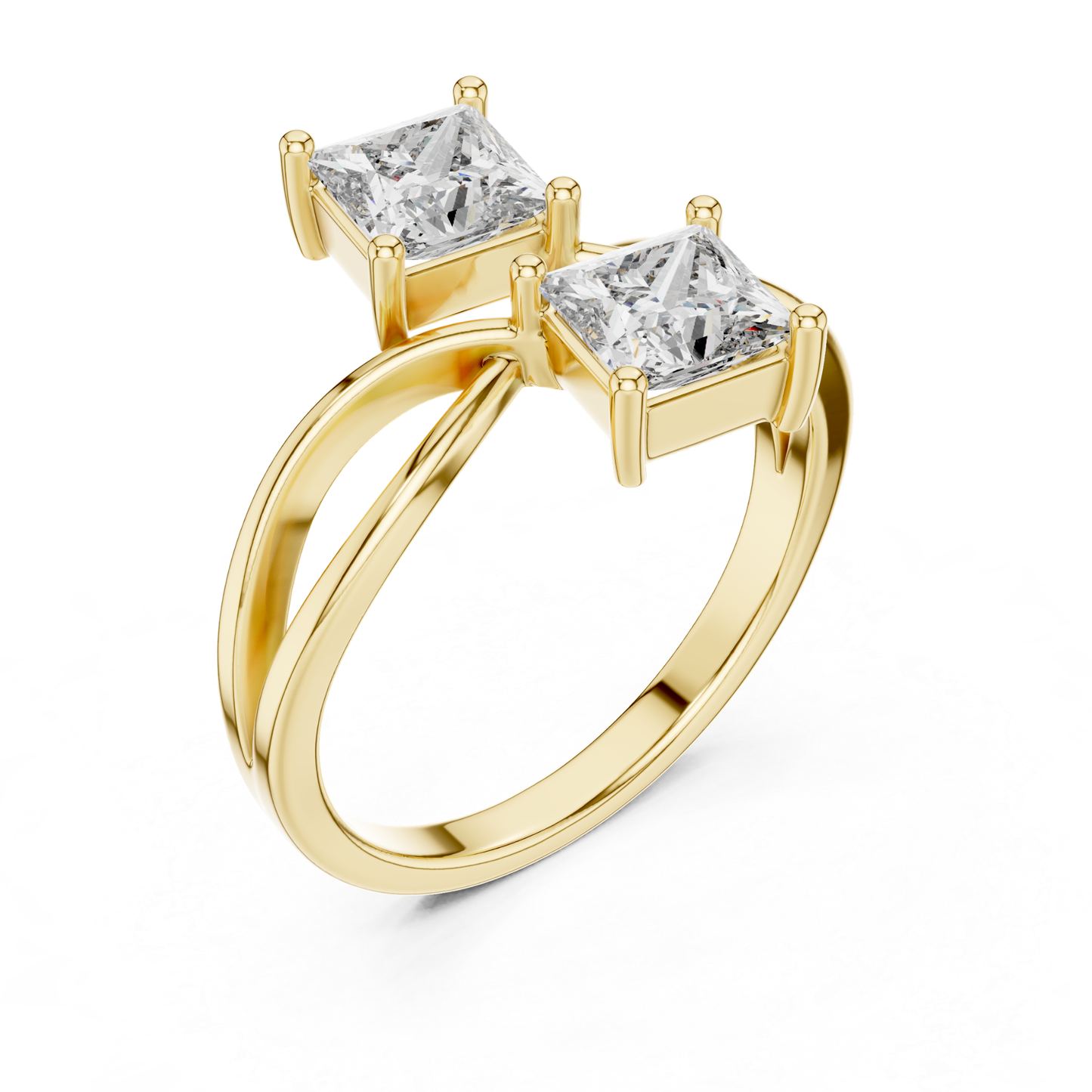 Princess Cut Diamond Bypass Ring | Double Stone Luxury Design