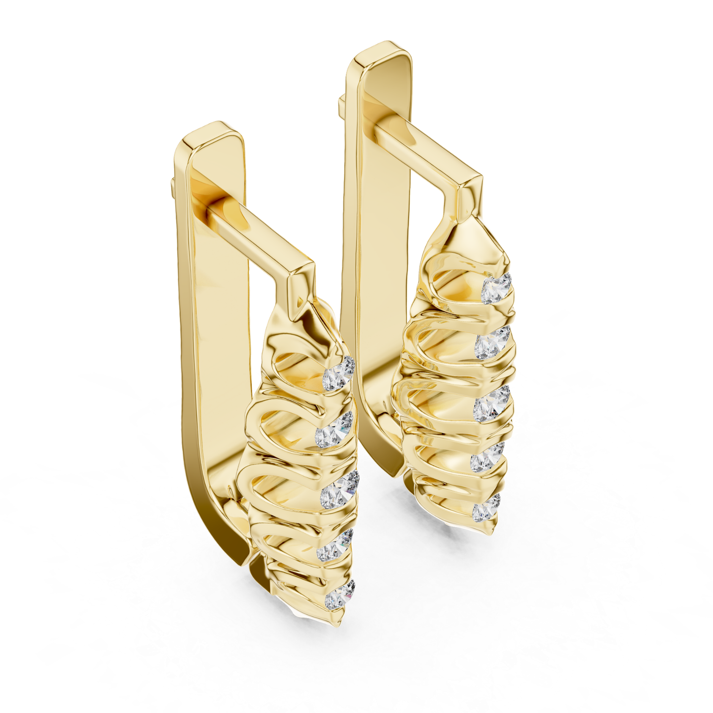 Ribbed Diamond Hoop Earrings with Round Brilliance | Modern Gold Elegance