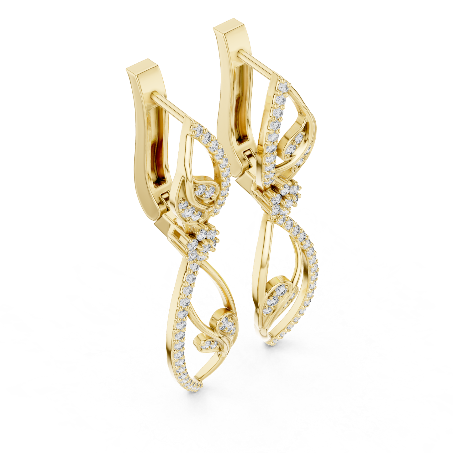 Floral Leaf Diamond Drop Earrings | Elegant Nature Inspired Luxury