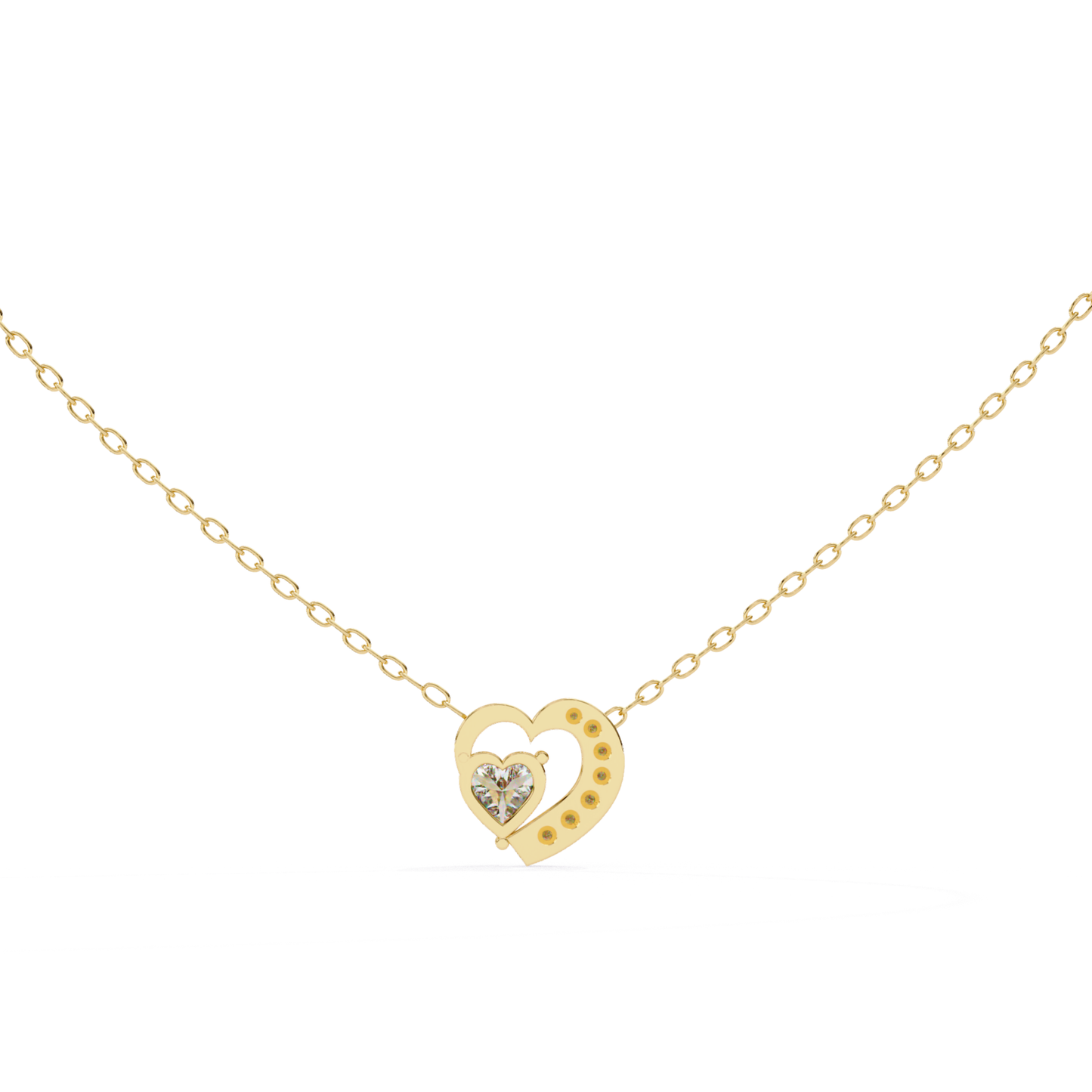 Heart Cut Lab Grown Diamond Double-Heart Pendent with Chain