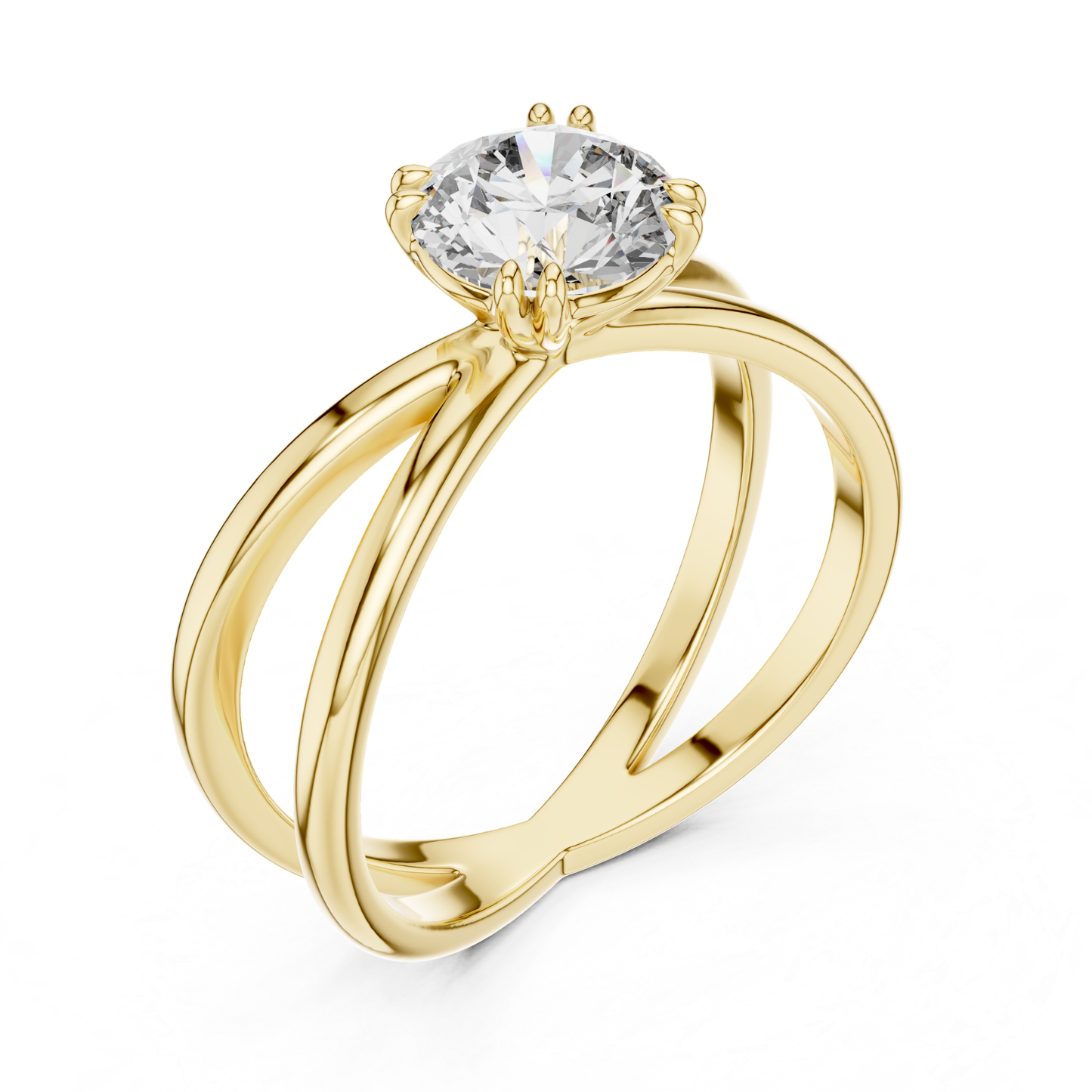 Round Diamond Criss Cross Band Ring | Where Brilliance Intertwines