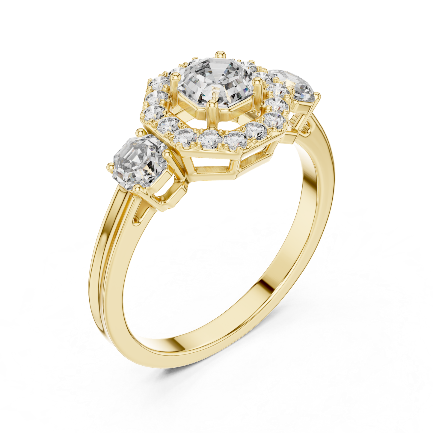 Octagon Halo Three Diamond Band Ring | Eight Sides of Brilliance