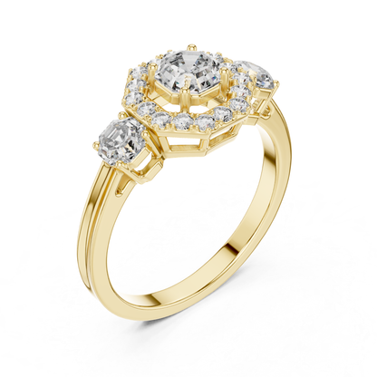 Octagon Halo Three Diamond Band Ring | Eight Sides of Brilliance