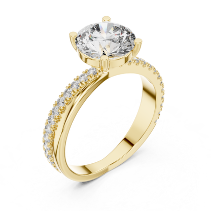 Round Brilliant Solitaire Diamond Ring with Pave Band | Timeless Luxury