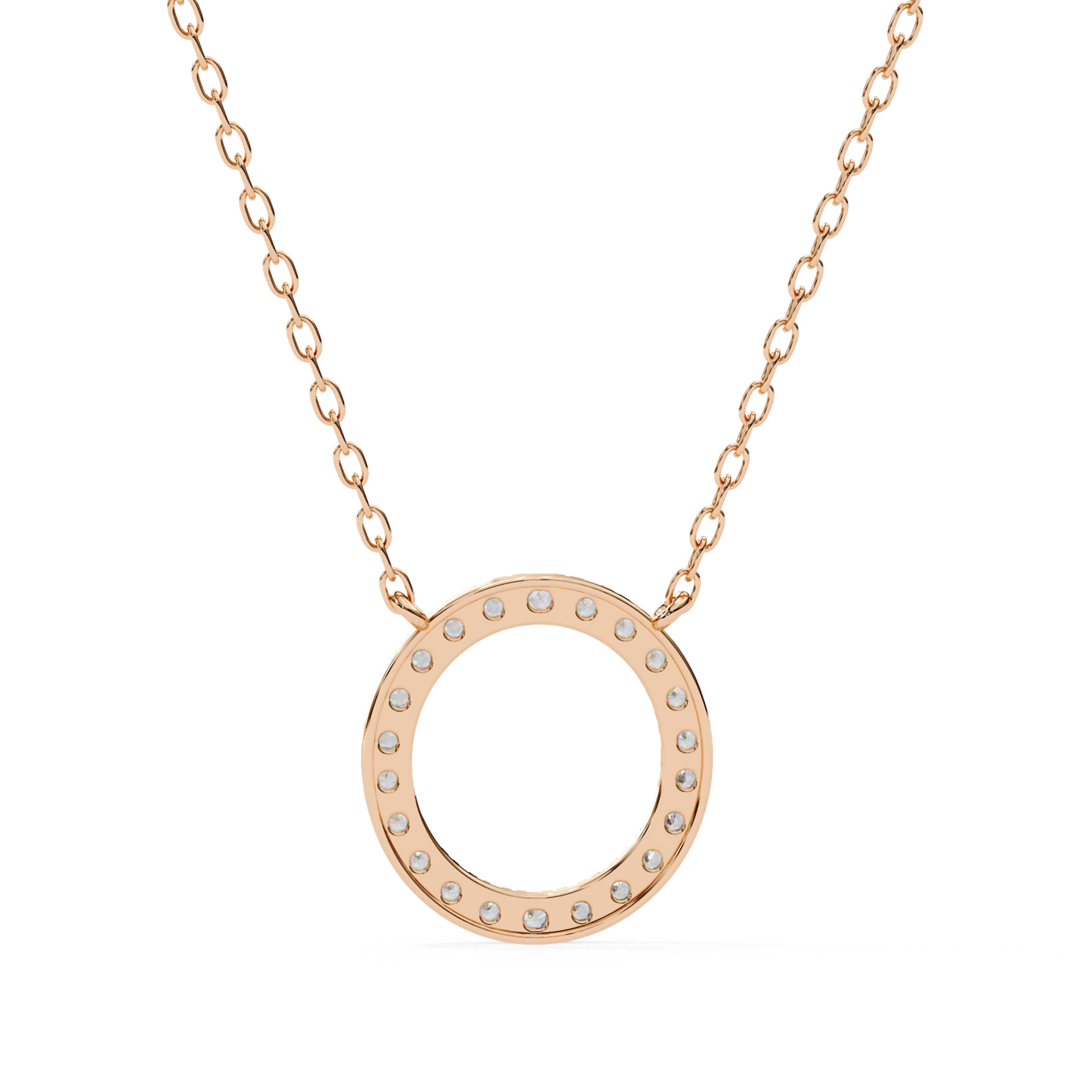 Round Halo Circle Lab Grown Diamond Pendant With Chain | 18K