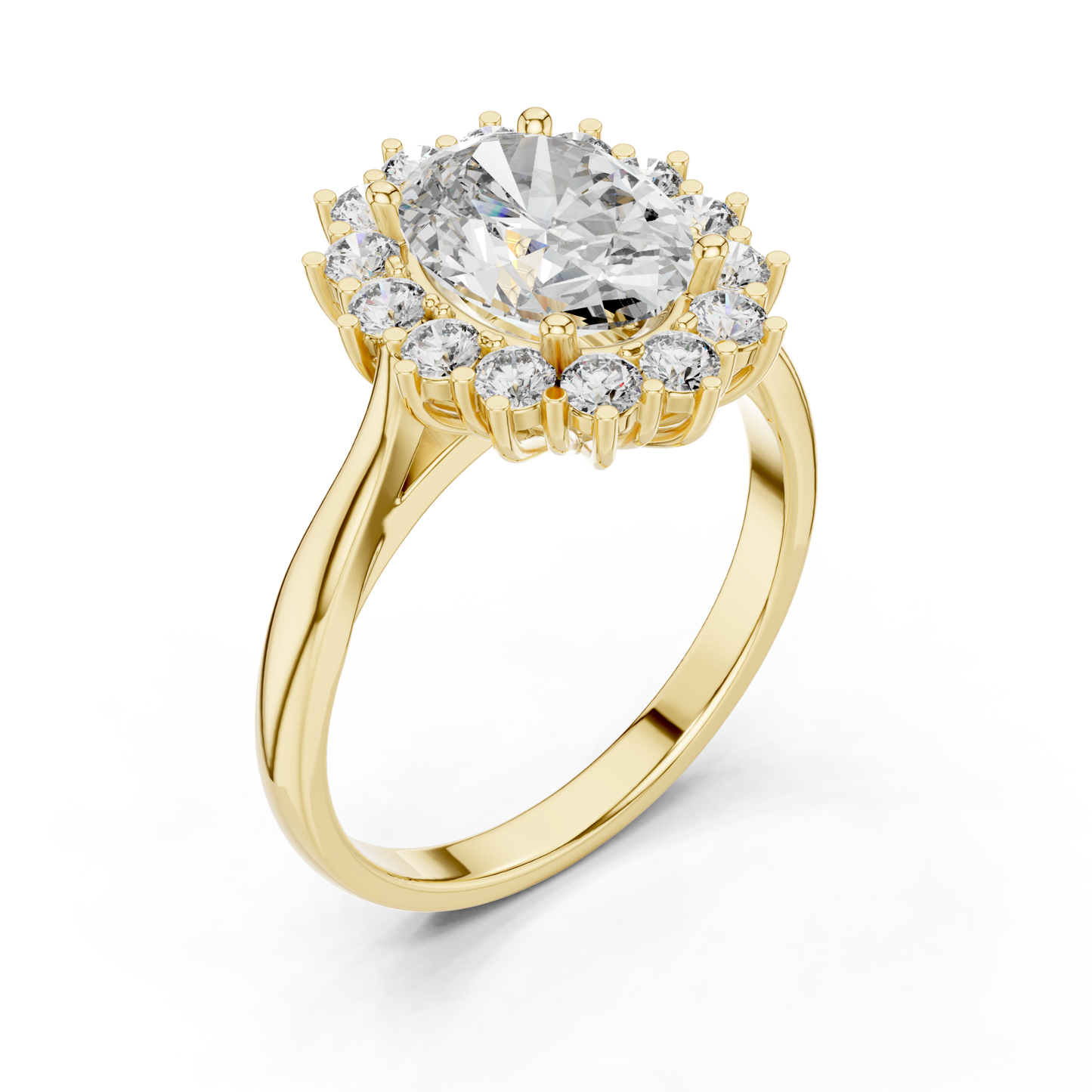 Oval Cut Halo Diamond Rings | Luxury Yellow Gold Statement Style