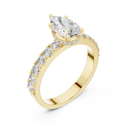 Pear Shape Diamond Ring With Side Round Accent Stones | 18K