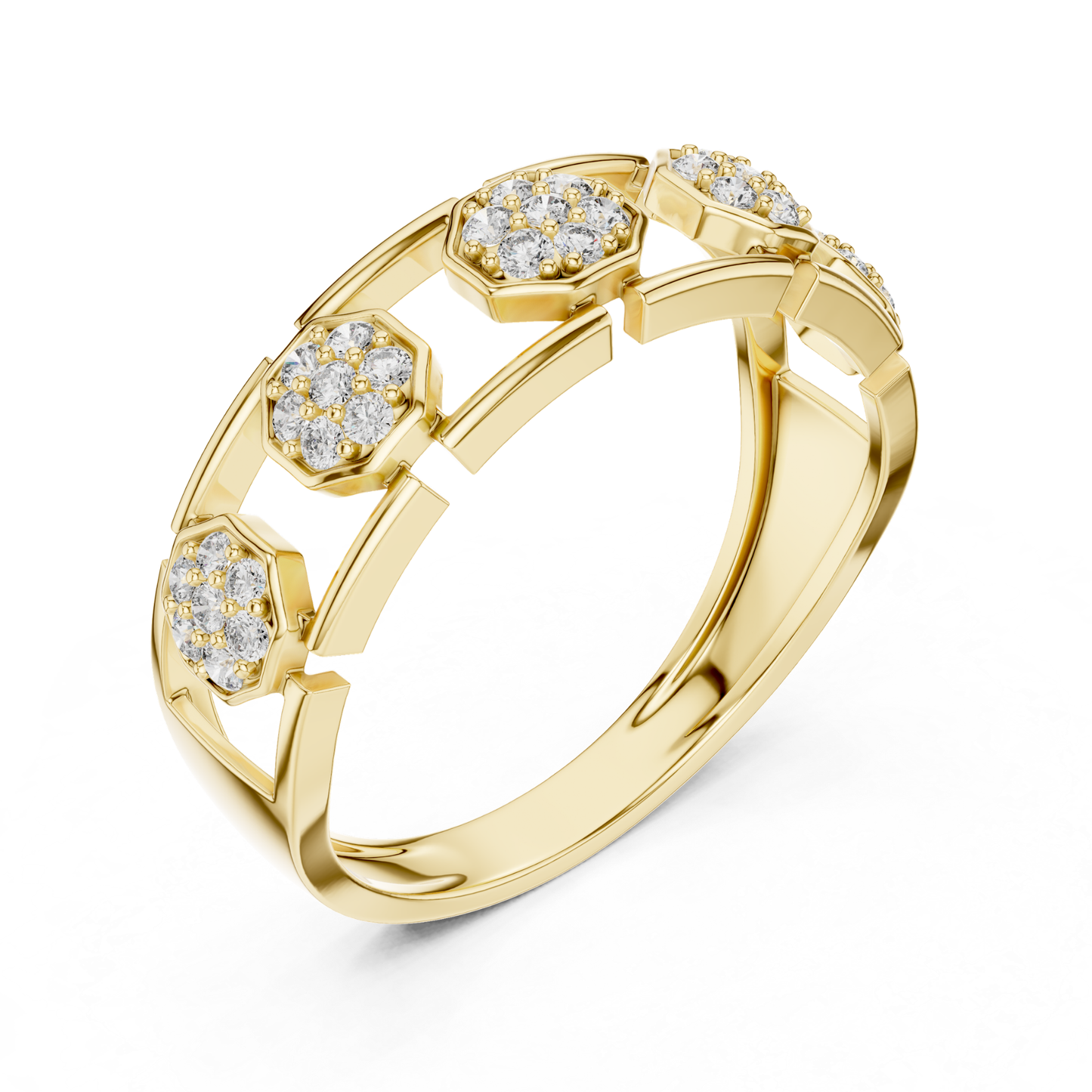 Octagon Shape Round Diamond Band | Modern Luxury Jewelry Style