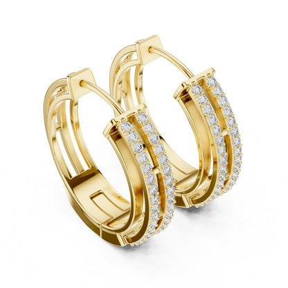 Rectangular Diamond Hoop Earrings with Double Row Brilliance | Modern Luxury